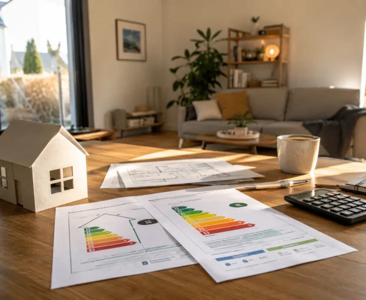 Technicien inspectant une maison individuelle pour évaluer ses performances thermiques et énergétiques