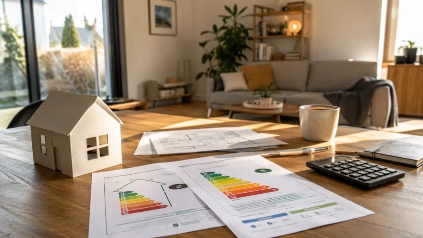 Technicien inspectant une maison individuelle pour évaluer ses performances thermiques et énergétiques