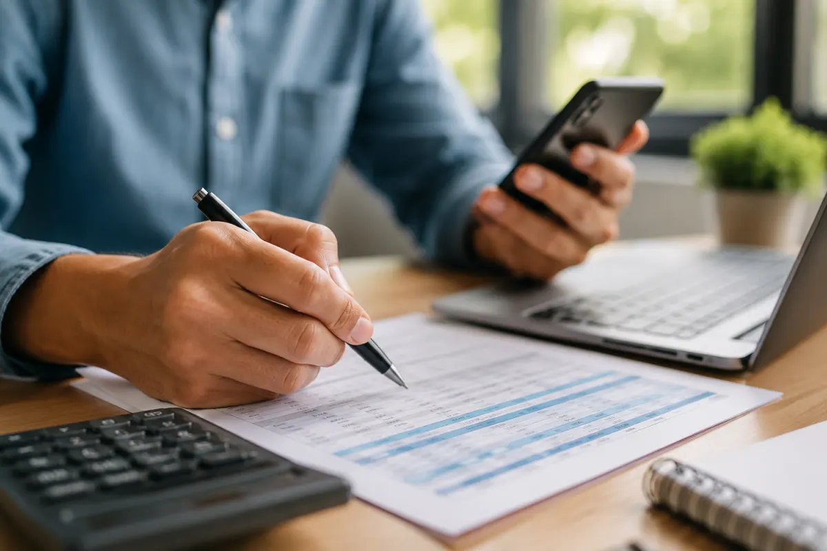 Comparateur de complémentaire santé pour travailleur indépendant : mon analyse Gros plan sur une fiche de garanties de mutuelle santé TNS posée sur un bureau, avec un stylo et des chiffres de remboursement visibles