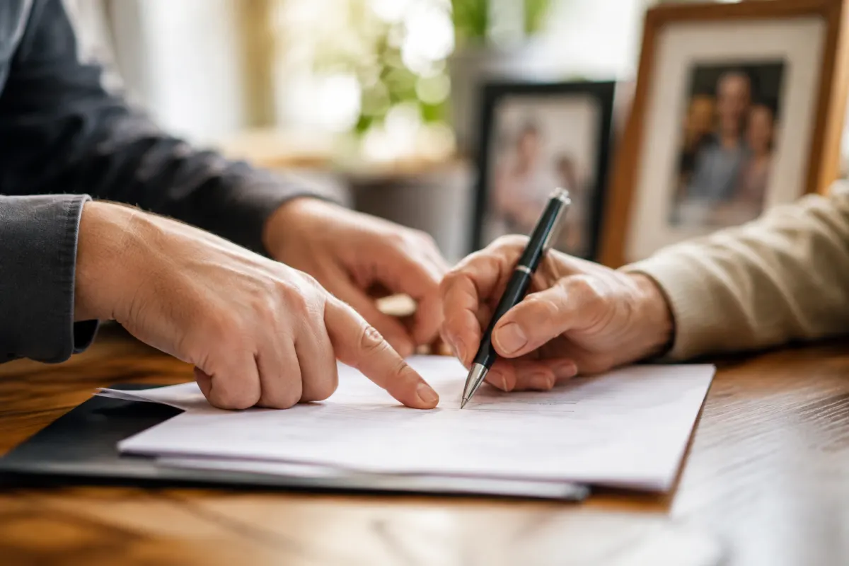 Gros plan sur un stylo plume signant un acte juridique de démembrement d'un contrat